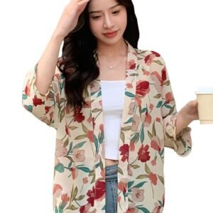 TOPLOT Women's Front Open Floral Printed Shrug Top